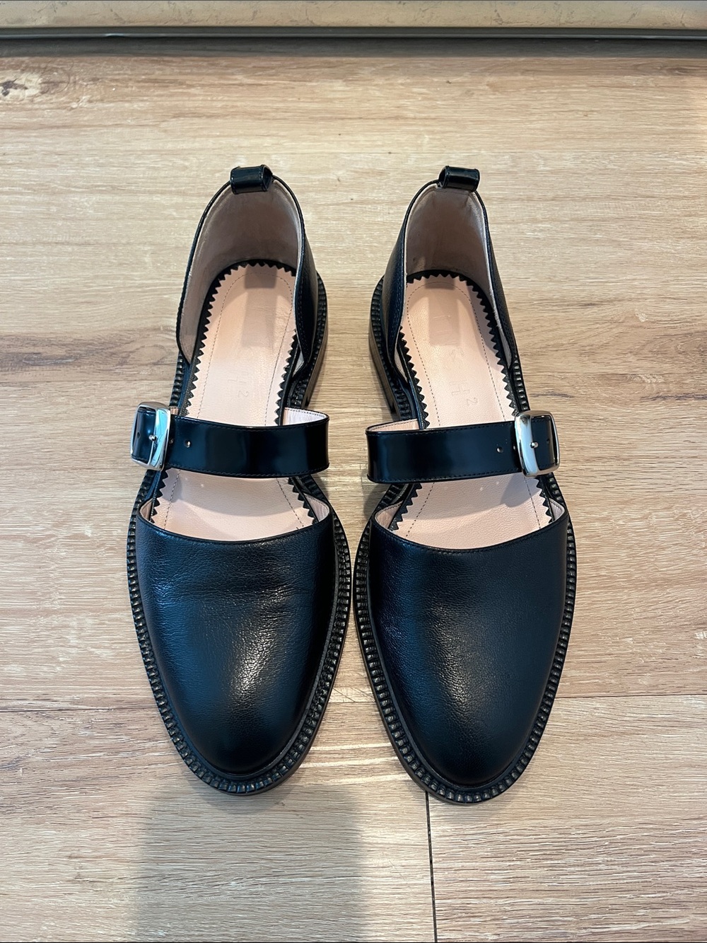 INCH² Caviar Black Leather Mary Jane Flats Size EU 40/US 10 - Picture 2 of 10